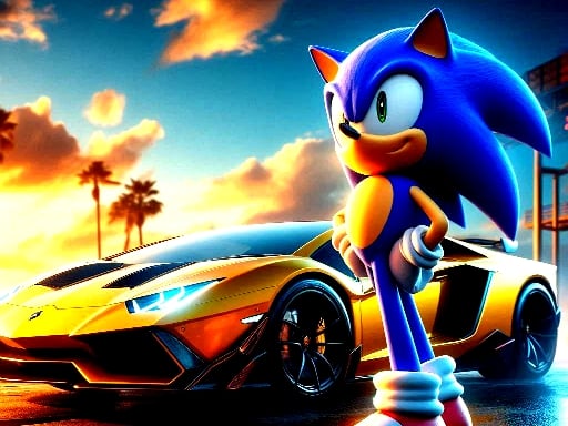 Соник бежит за Ламборджини - Free Лучшие бесплатные онлайн-игры с тегом Sonic Game