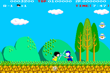 Spiele jetzt Kid Niki - Radikaler Ninja (USA) - Arcade :xxx – :yyy Spiel-Screenshot